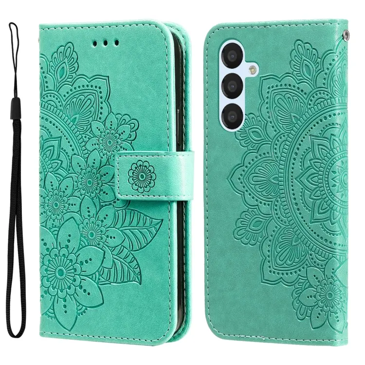 For Samsung Galaxy A34 5G 7-petal Flowers Embossing Leather Phone Case(Green)