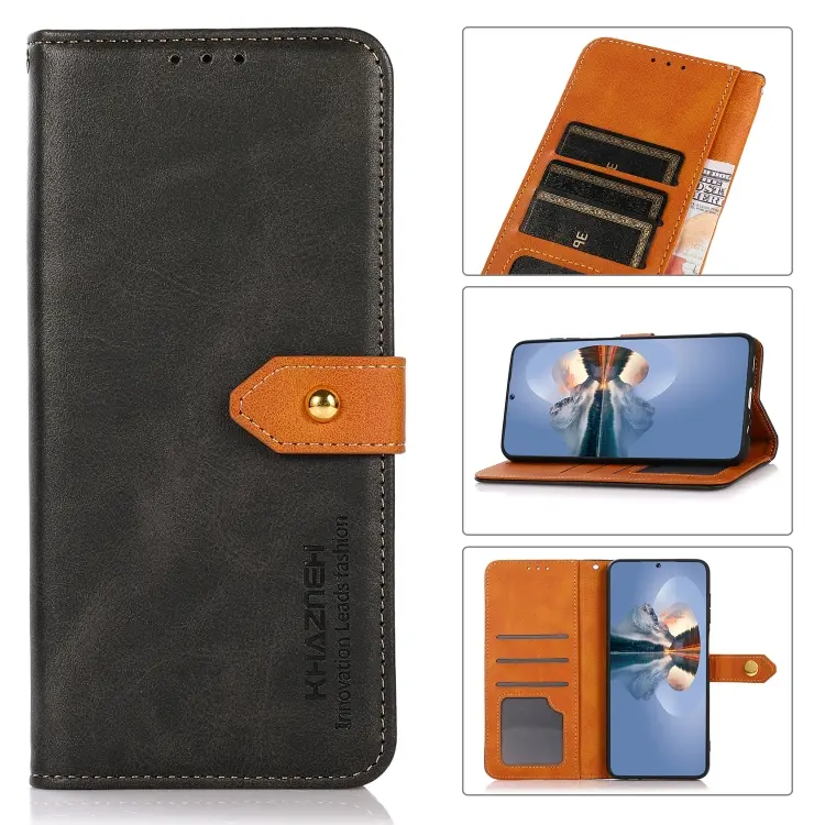 For Samsung Galaxy A34 5G KHAZNEH Dual-color Cowhide Texture Flip Leather Phone Case(Black)