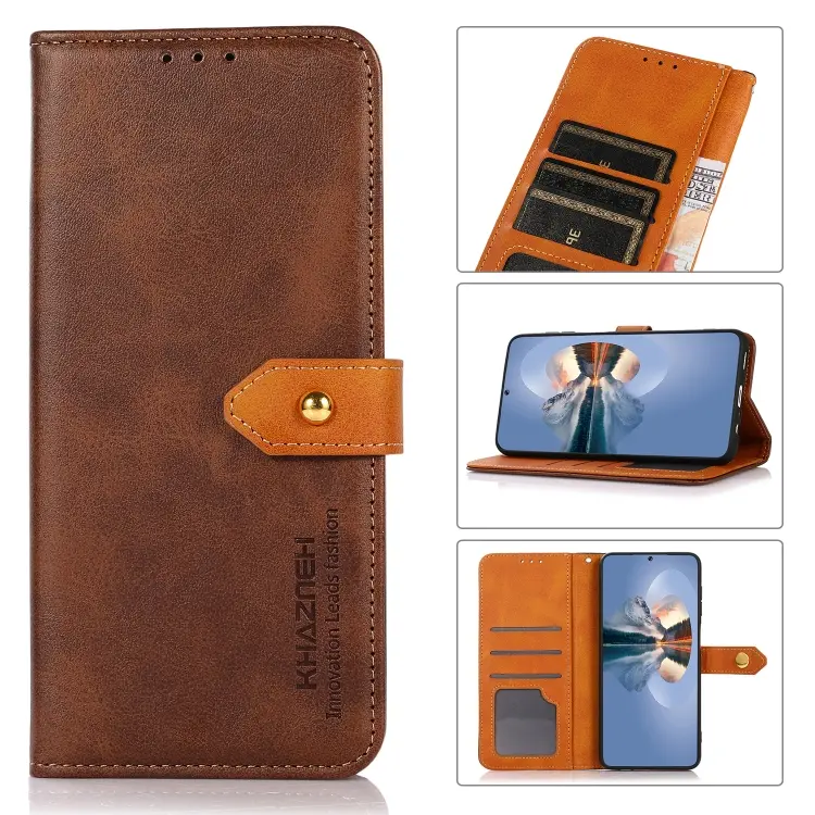 For Samsung Galaxy A34 5G KHAZNEH Dual-color Cowhide Texture Flip Leather Phone Case(Brown)