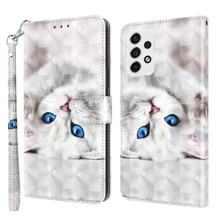 For Samsung Galaxy A53 5G 3D Painted Leather Phone Case(Reflection White Cat)