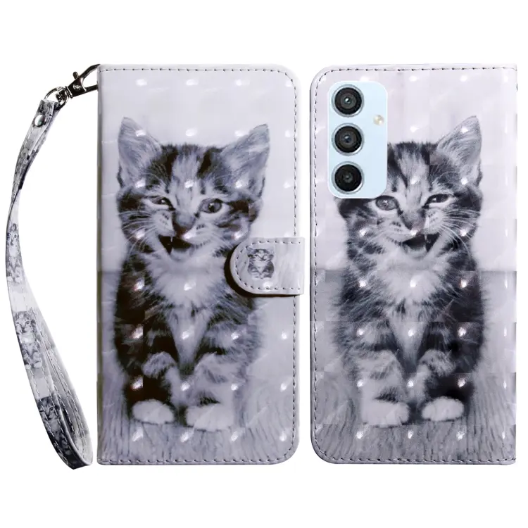 For Samsung Galaxy A54 5G 3D Painted Leather Phone Case(Smile Cat)