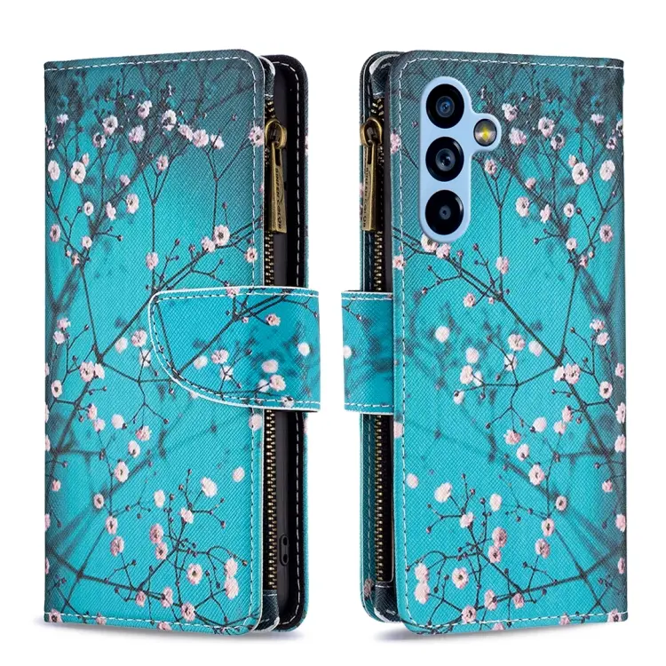 For Samsung Galaxy A54 5G Colored Drawing Pattern Zipper Leather Phone Case(Plum Blossom)