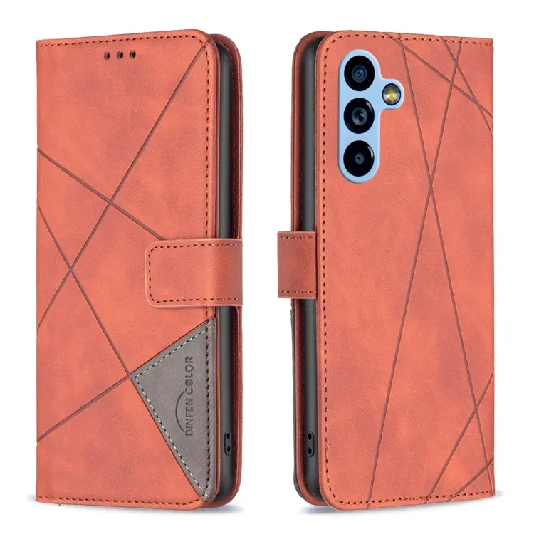 For Samsung Galaxy A54 5G Magnetic Buckle Rhombus Texture Leather Phone Case(Brown)