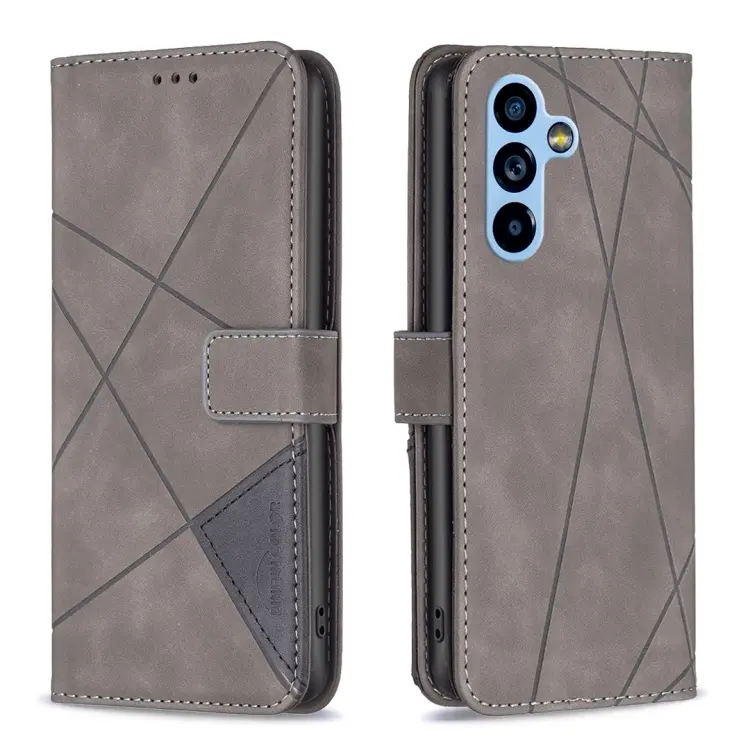 For Samsung Galaxy A54 5G Magnetic Buckle Rhombus Texture Leather Phone Case(Grey)