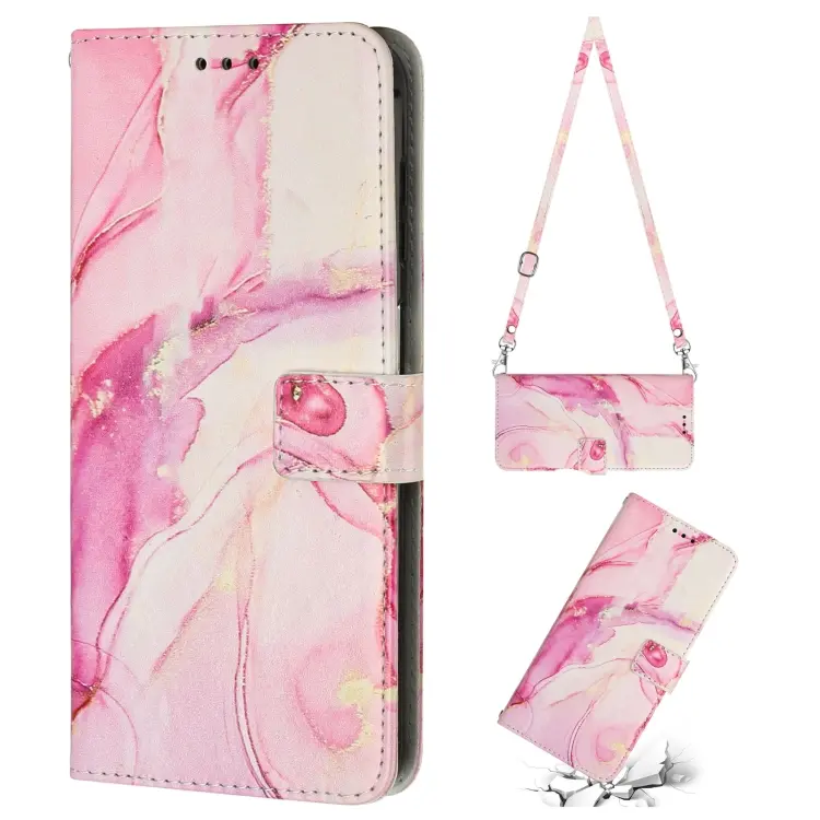 For Samsung Galaxy A73 5G Crossbody Painted Marble Pattern Leather Phone Case(Rose Gold)