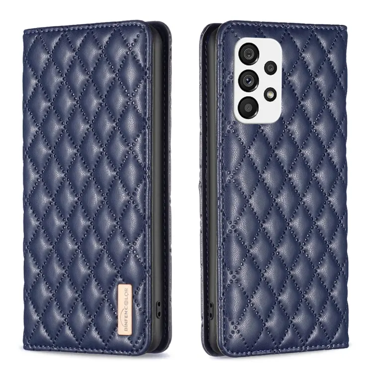 For Samsung Galaxy A73 5G Diamond Lattice Magnetic Leather Flip Phone Case(Blue)