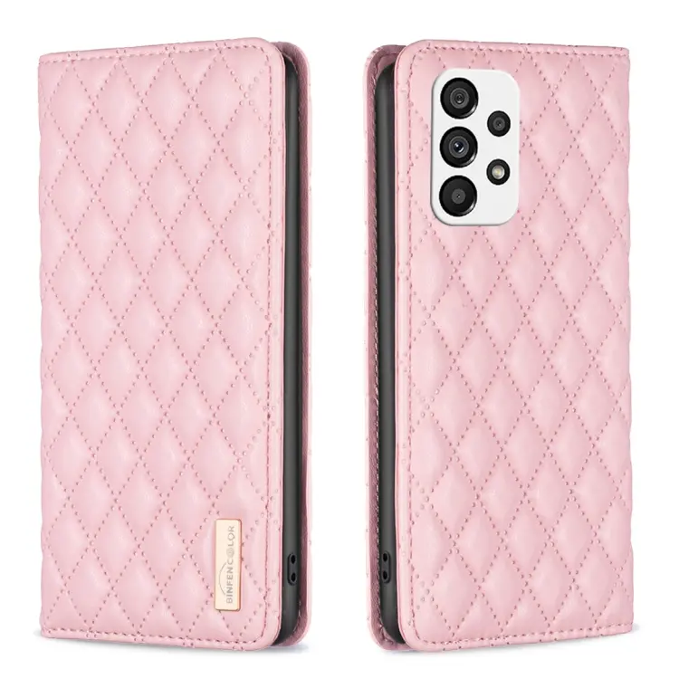For Samsung Galaxy A73 5G Diamond Lattice Magnetic Leather Flip Phone Case(Pink)