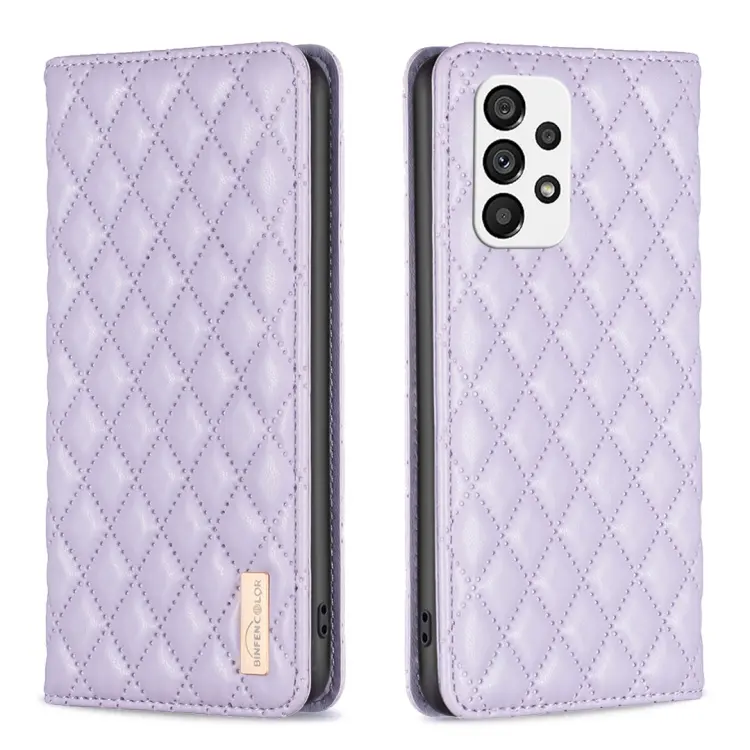 For Samsung Galaxy A73 5G Diamond Lattice Magnetic Leather Flip Phone Case(Purple)