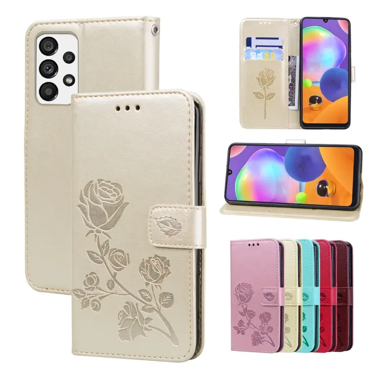 For Samsung Galaxy A73 5G Rose Embossed Flip PU Leather Phone Case(Gold)