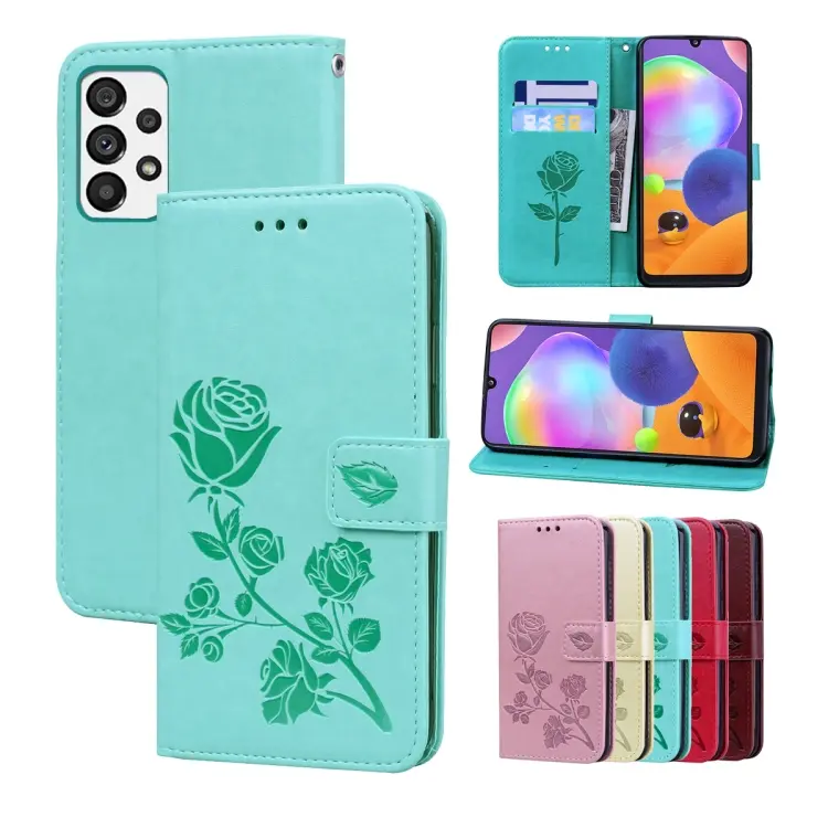 For Samsung Galaxy A73 5G Rose Embossed Flip PU Leather Phone Case(Green)