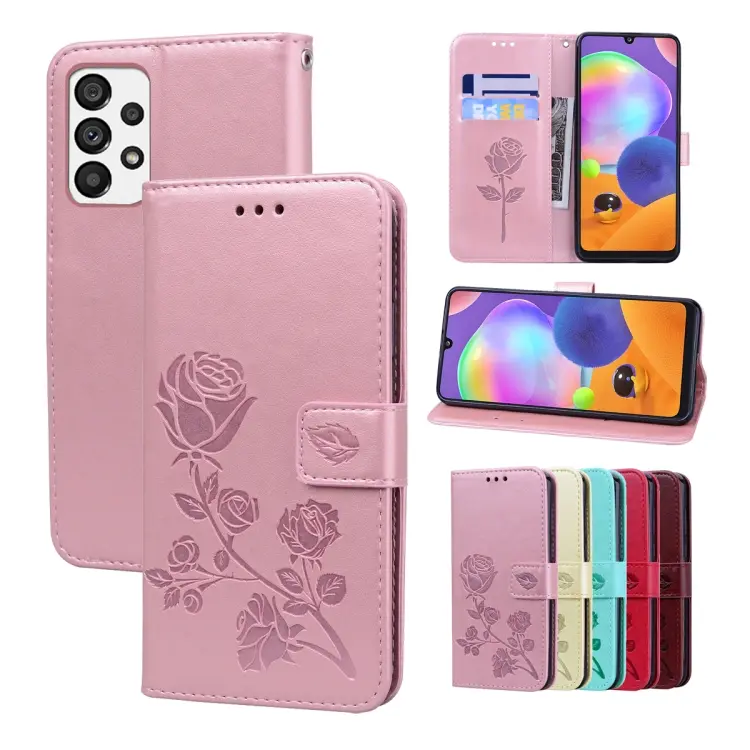 For Samsung Galaxy A73 5G Rose Embossed Flip PU Leather Phone Case(Rose Gold)
