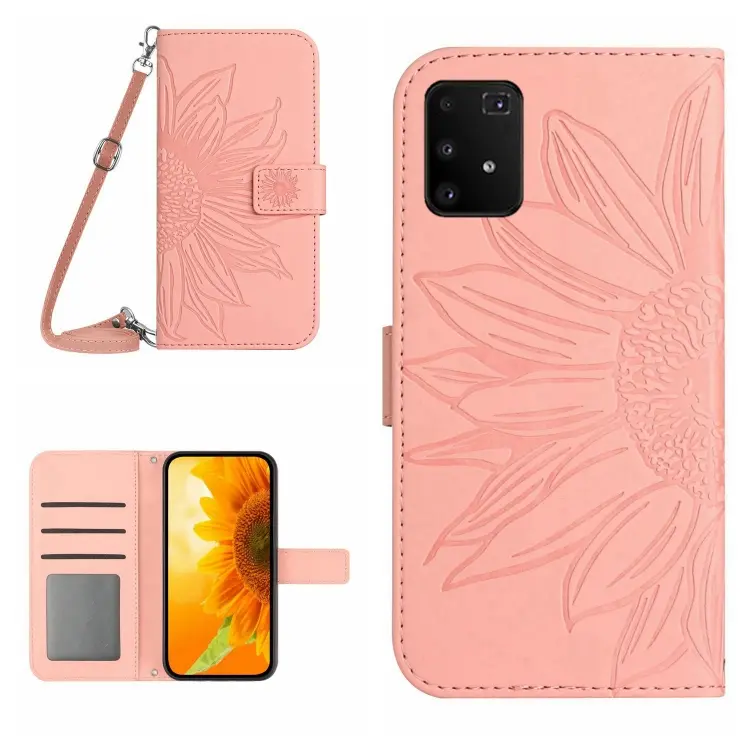 For Samsung Galaxy A91/S10 Lite Skin Feel Sun Flower Pattern Flip Leather Phone Case with Lanyard(Pink)