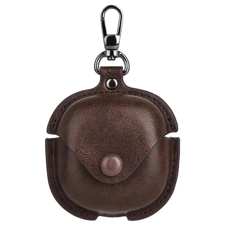 For Samsung Galaxy Buds Core Business Leather Bluetooth Earphone Protective Case with Hook(Dark Brown)