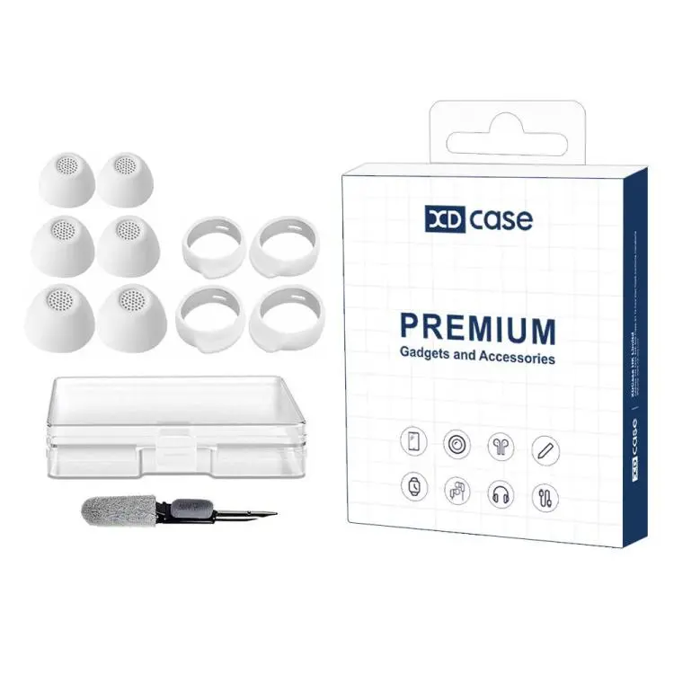 For Samsung Galaxy Buds FE XDcase 3 Pairs Replacement Silicone Ear Tips & Ear Hooks Kit, S/M/L Size, Cleaning Brush Color Random(White)