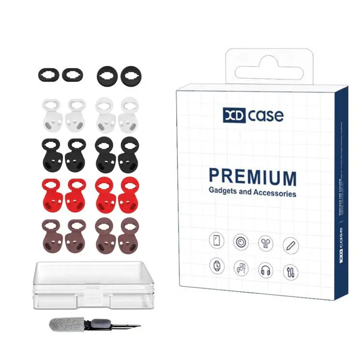 For Samsung Galaxy Buds Live XDcase 10 Pairs Silicone Ear Tips & Ear Hooks Kit, Left & Right S/L Size, Cleaning Brush Color Random(Black+Mixed-Color)
