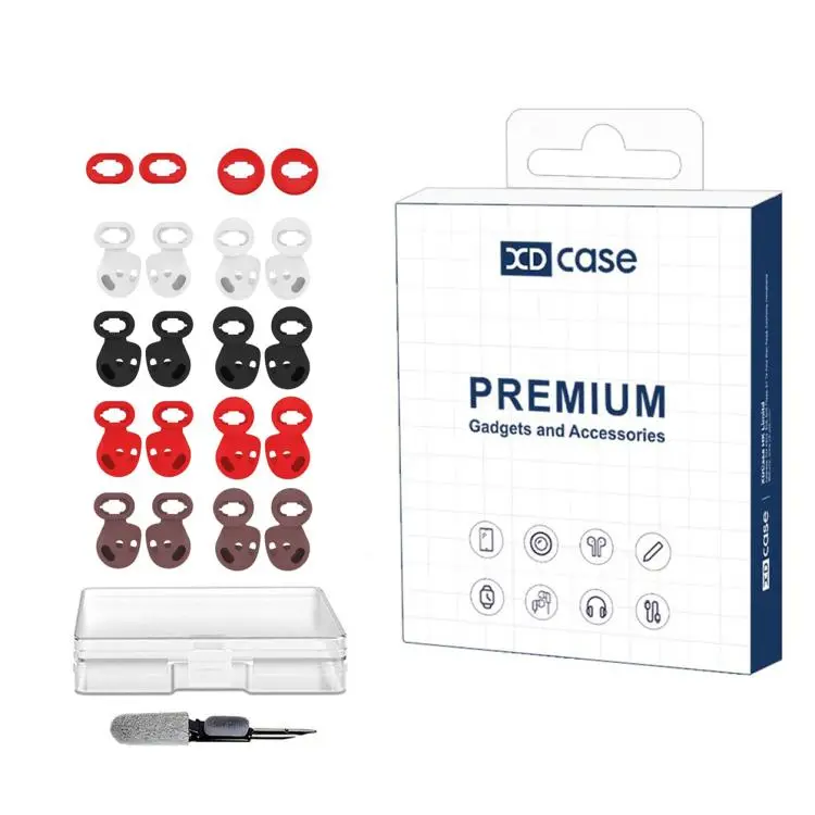 For Samsung Galaxy Buds Live XDcase 10 Pairs Silicone Ear Tips & Ear Hooks Kit, Left & Right S/L Size, Cleaning Brush Color Random(Red+Mixed-Color)
