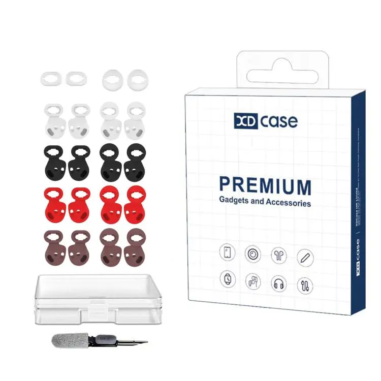For Samsung Galaxy Buds Live XDcase 10 Pairs Silicone Ear Tips & Ear Hooks Kit, Left & Right S/L Size, Cleaning Brush Color Random(White+Mixed-Color)