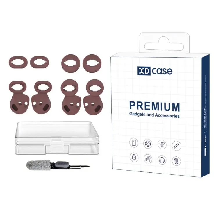 For Samsung Galaxy Buds Live XDcase 4 Pairs Silicone Ear Tips & Ear Hooks Kit, Left & Right S/L Size, Cleaning Brush Color Random(Brown)