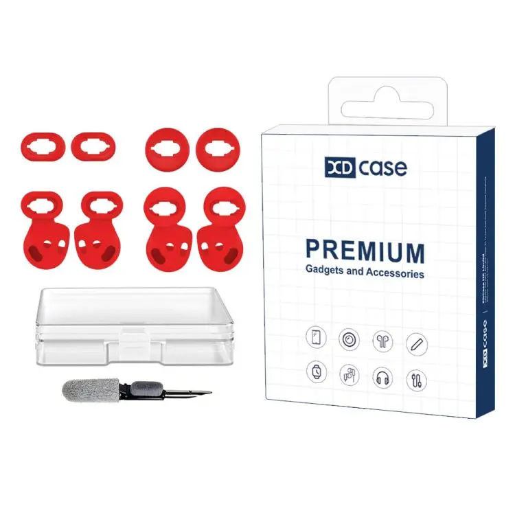 For Samsung Galaxy Buds Live XDcase 4 Pairs Silicone Ear Tips & Ear Hooks Kit, Left & Right S/L Size, Cleaning Brush Color Random(Red)