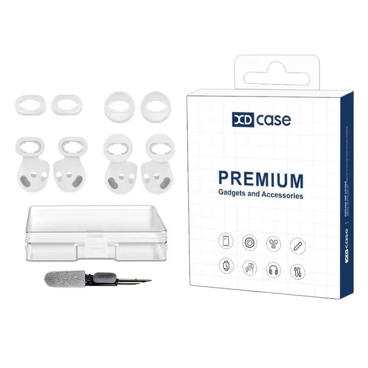 For Samsung Galaxy Buds Live XDcase 4 Pairs Silicone Ear Tips & Ear Hooks Kit, Left & Right S/L Size, Cleaning Brush Color Random(White)