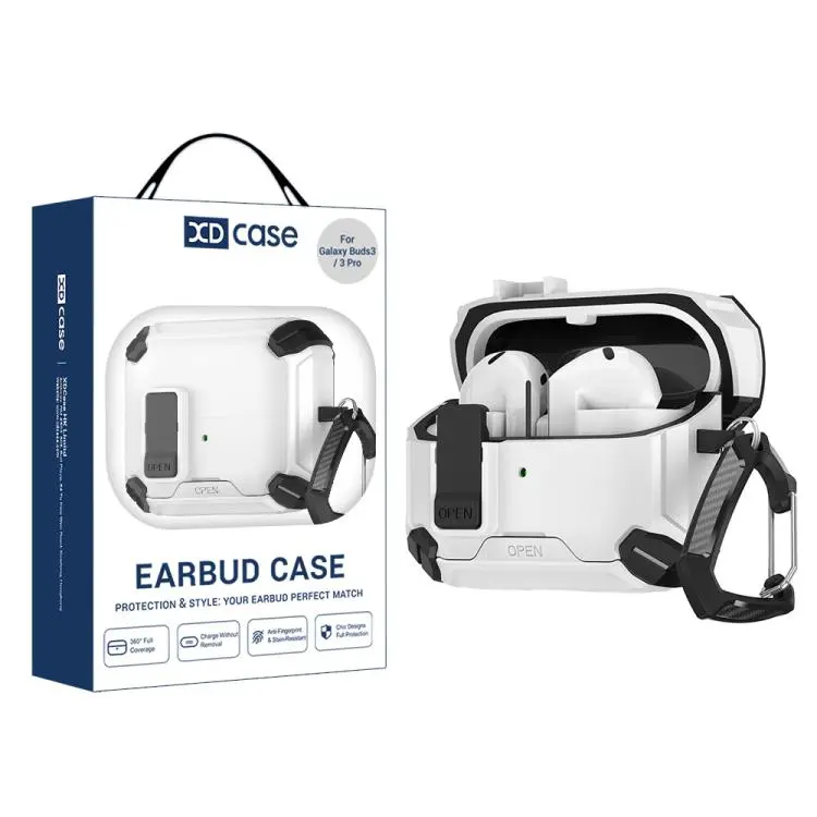 For Samsung Galaxy Buds3 / 3 Pro / 3 FE XDcase Multi-functional Magnetic Earbuds Case with Invisible Holder(Black+White)