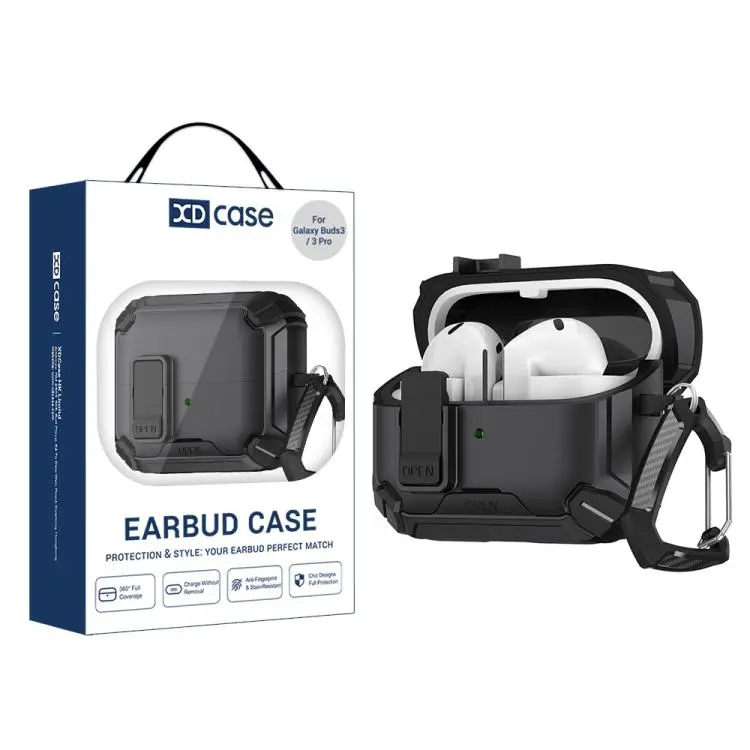 For Samsung Galaxy Buds3 / 3 Pro / 3 FE XDcase Multi-functional Magnetic Earbuds Case with Invisible Holder(Black)