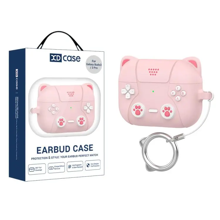 For Samsung Galaxy Buds3 / 3 Pro / 3 FE XDcase Retro Cat Cartoon Silicone Earbuds Case(Pink)