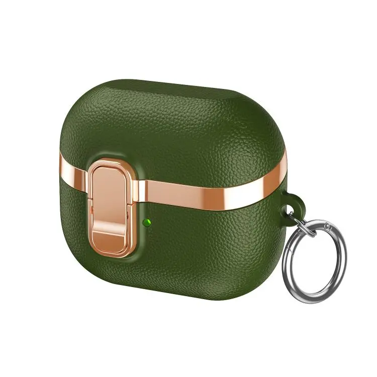 For Samsung Galaxy Buds3 Electroplated Leather Texture Wireless Earphones Protective Case with Security Lock(Green)