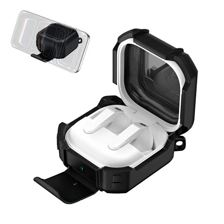 For Samsung Galaxy Buds4 / 4 Pro Shield Series Secure Lock Earphone Case with Carabiner & Holder(Black)