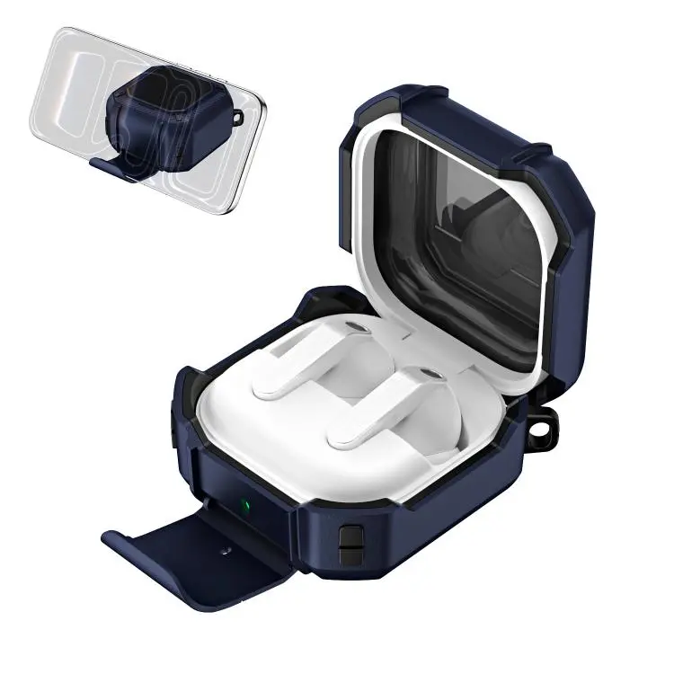 For Samsung Galaxy Buds4 / 4 Pro Shield Series Secure Lock Earphone Case with Carabiner & Holder(Blue)