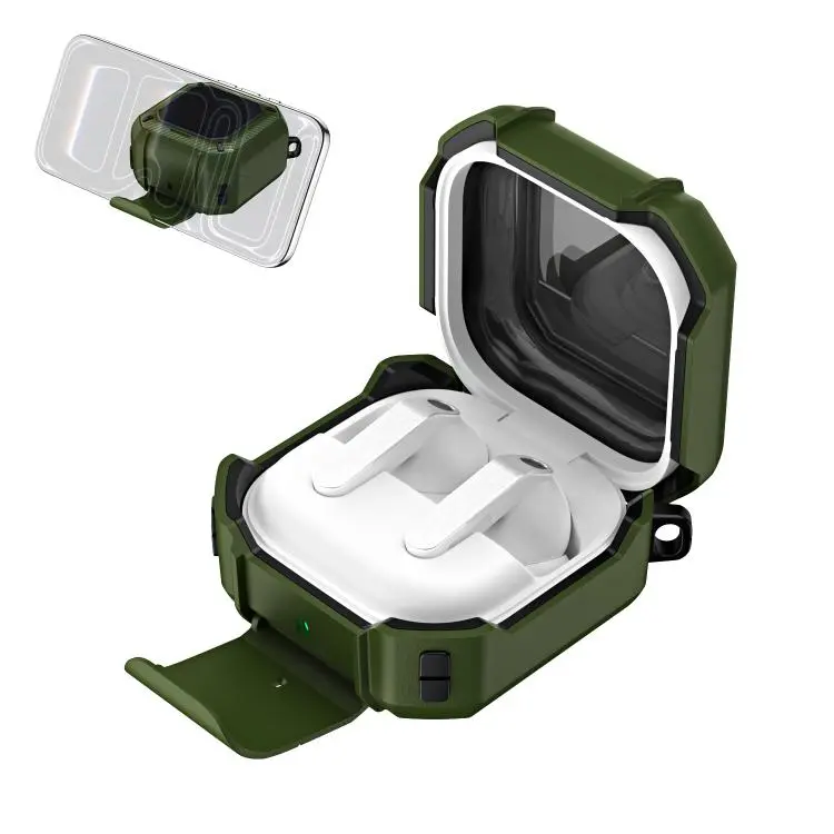 For Samsung Galaxy Buds4 / 4 Pro Shield Series Secure Lock Earphone Case with Carabiner & Holder(Green)