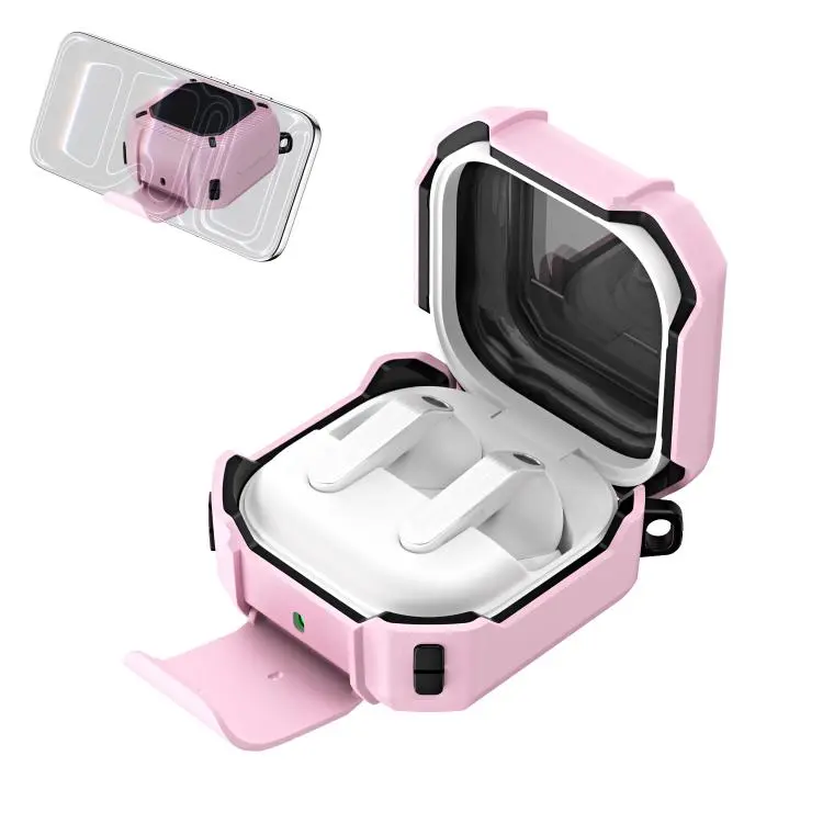 For Samsung Galaxy Buds4 / 4 Pro Shield Series Secure Lock Earphone Case with Carabiner & Holder(Pink)