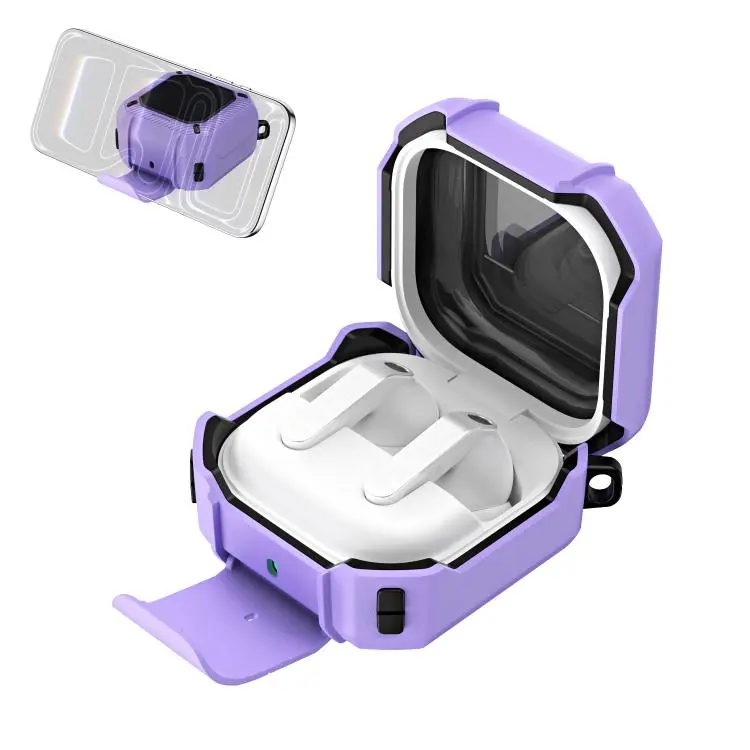 For Samsung Galaxy Buds4 / 4 Pro Shield Series Secure Lock Earphone Case with Carabiner & Holder(Purple)