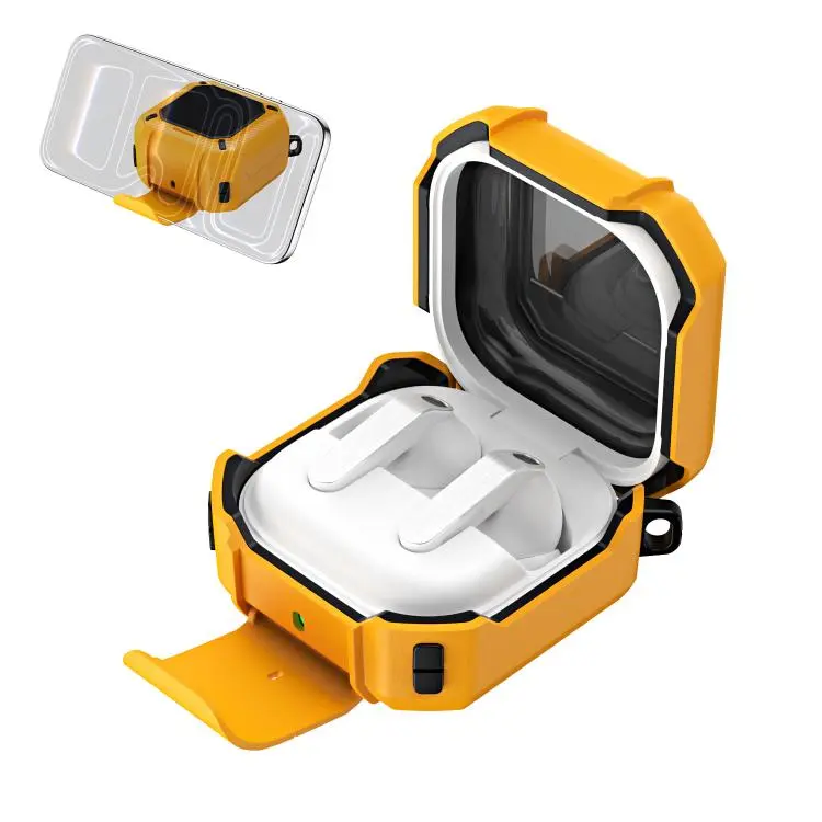 For Samsung Galaxy Buds4 / 4 Pro Shield Series Secure Lock Earphone Case with Carabiner & Holder(Yellow)