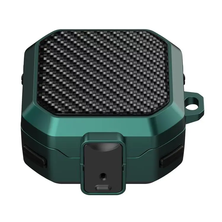 For Samsung Galaxy Buds4 / Buds4 Pro Carbon Fiber Texture Anti-fall Earphones Case with Switch(Black Green)