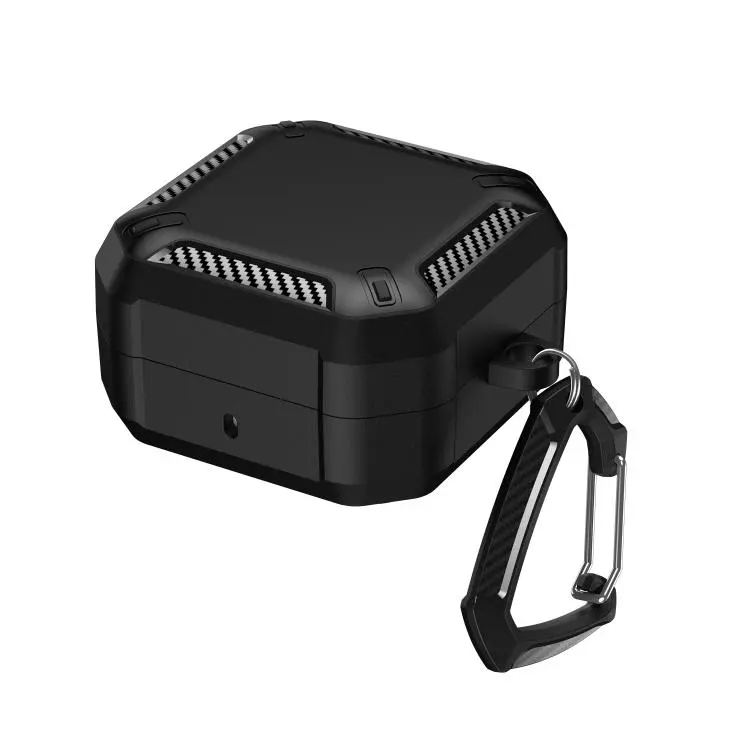 For Samsung Galaxy Buds4 / Buds4 Pro Fiber Texture Dual-color Magnetic Wireless Earphones Case with Carabiner(Black)