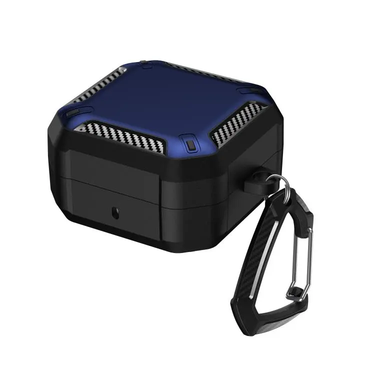 For Samsung Galaxy Buds4 / Buds4 Pro Fiber Texture Dual-color Magnetic Wireless Earphones Case with Carabiner(Blue)