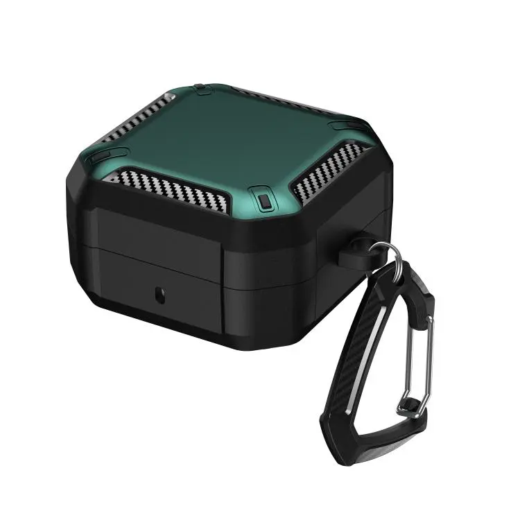 For Samsung Galaxy Buds4 / Buds4 Pro Fiber Texture Dual-color Magnetic Wireless Earphones Case with Carabiner(Green)