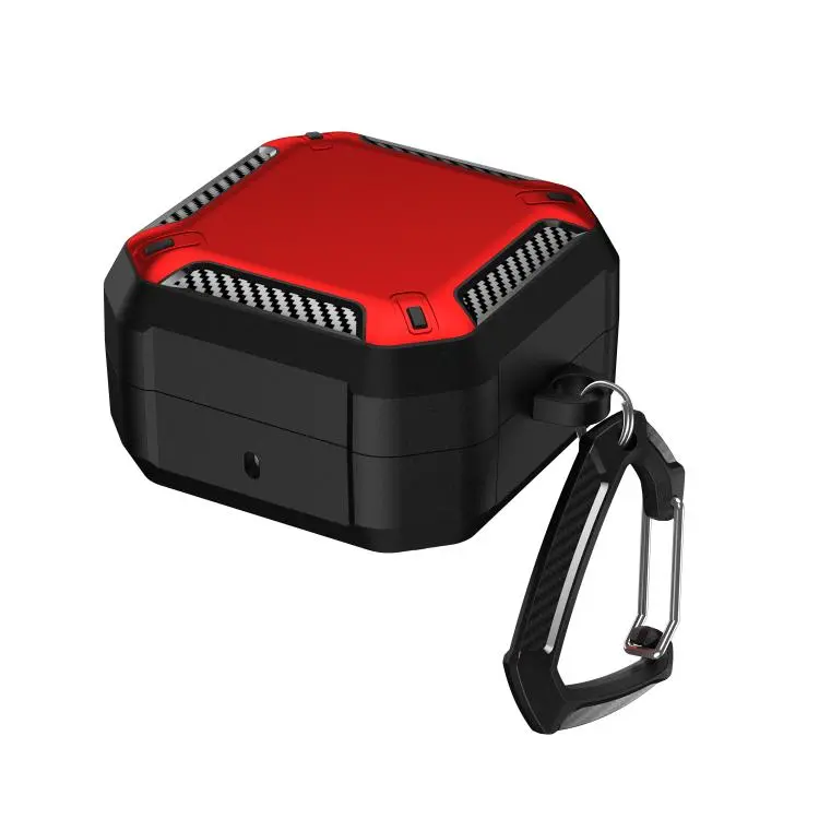 For Samsung Galaxy Buds4 / Buds4 Pro Fiber Texture Dual-color Magnetic Wireless Earphones Case with Carabiner(Red)