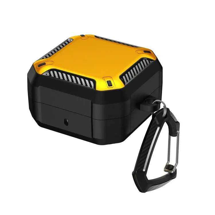 For Samsung Galaxy Buds4 / Buds4 Pro Fiber Texture Dual-color Magnetic Wireless Earphones Case with Carabiner(Yellow)