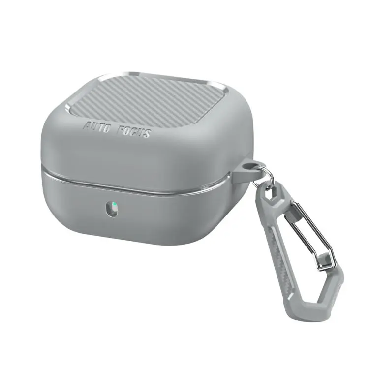 For Samsung Galaxy Buds4 / Buds4 Pro Fiber Texture Wireless Earphones Case with Carabiner(Grey)