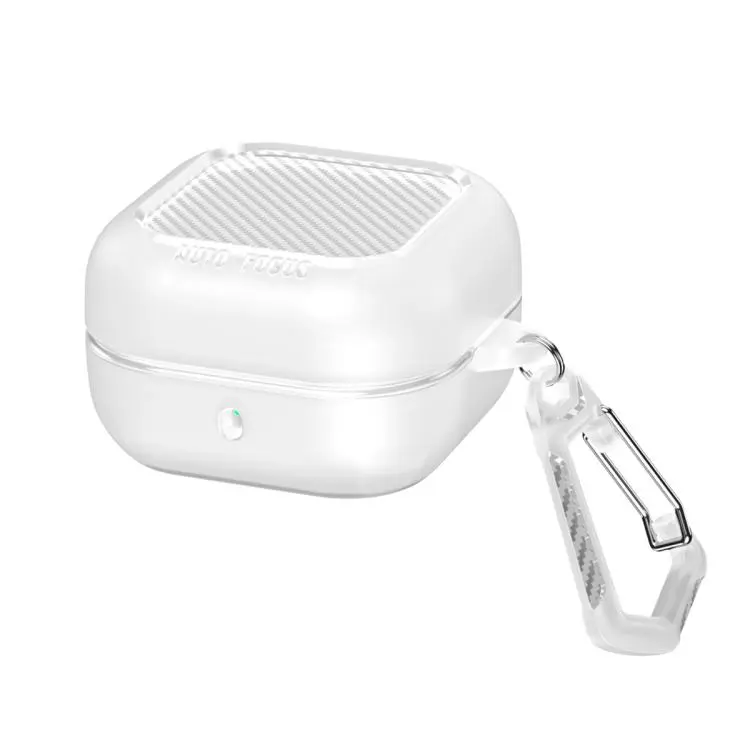 For Samsung Galaxy Buds4 / Buds4 Pro Fiber Texture Wireless Earphones Case with Carabiner(Transparent)