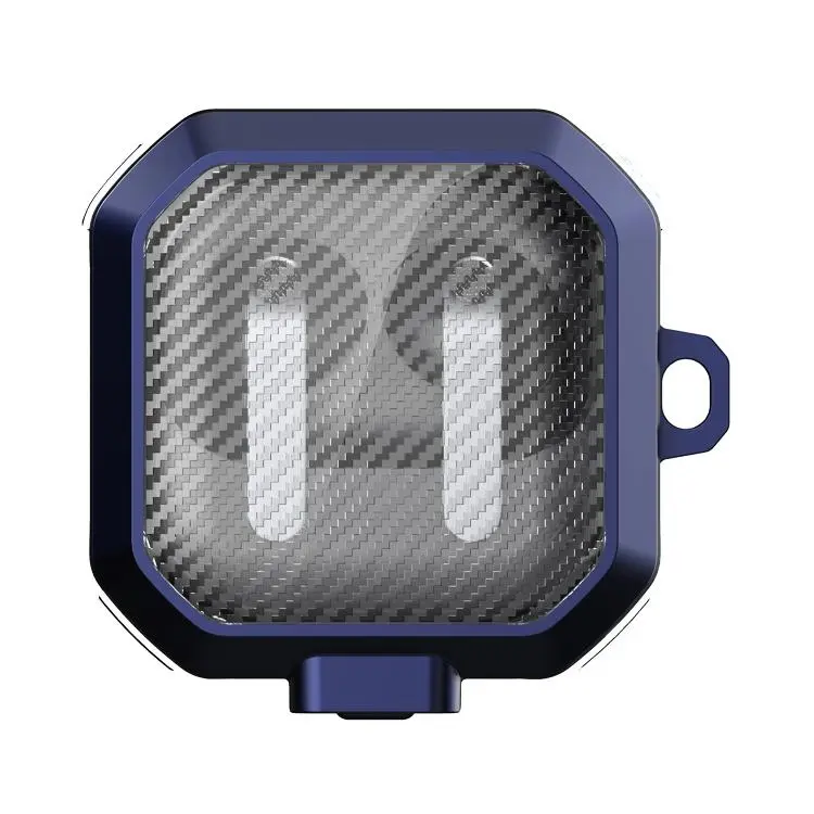 For Samsung Galaxy Buds4 / Buds4 Pro Thunder Armor Carbon Fiber Texture Transparent Earphones Case with Switch(Blue)