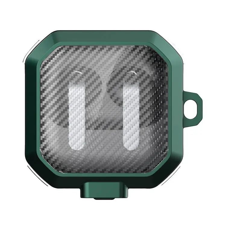 For Samsung Galaxy Buds4 / Buds4 Pro Thunder Armor Carbon Fiber Texture Transparent Earphones Case with Switch(Green)