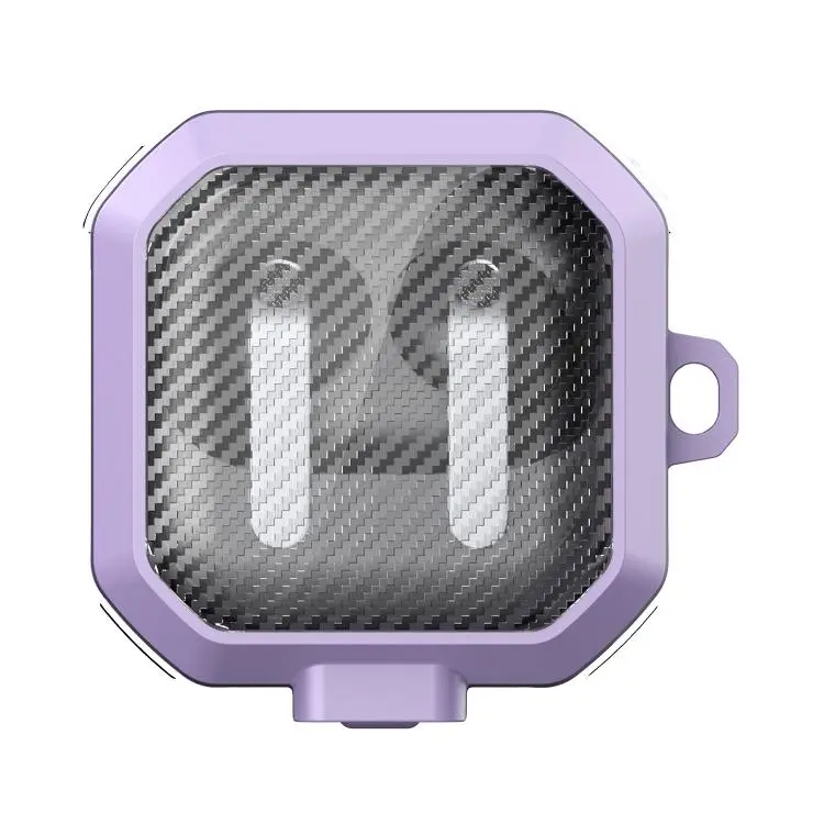 For Samsung Galaxy Buds4 / Buds4 Pro Thunder Armor Carbon Fiber Texture Transparent Earphones Case with Switch(Purple)