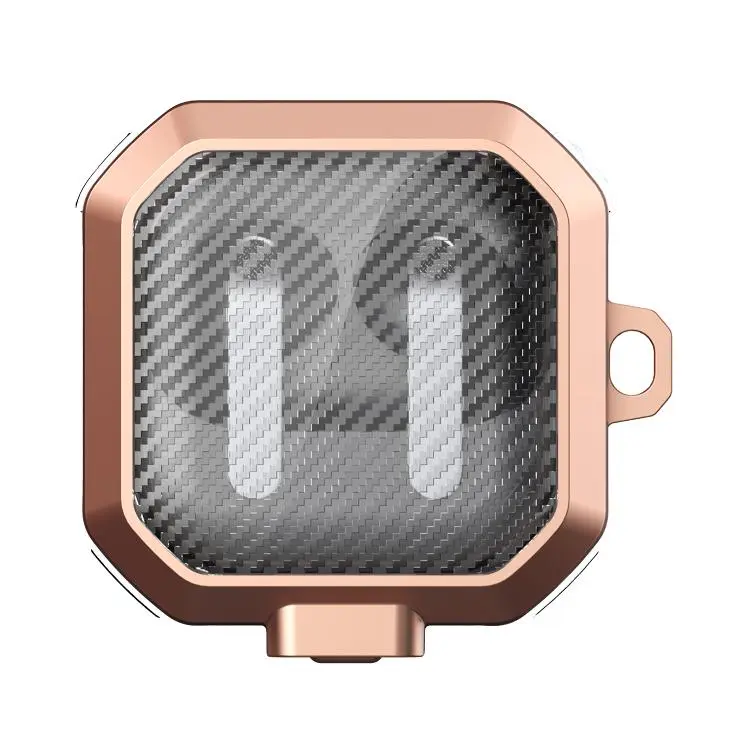 For Samsung Galaxy Buds4 / Buds4 Pro Thunder Armor Carbon Fiber Texture Transparent Earphones Case with Switch(Rose Gold)
