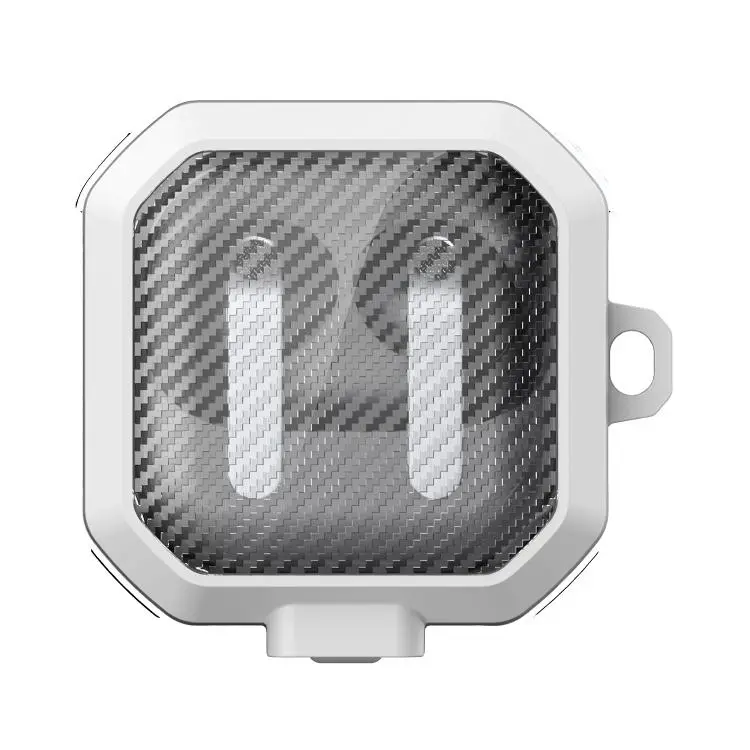 For Samsung Galaxy Buds4 / Buds4 Pro Thunder Armor Carbon Fiber Texture Transparent Earphones Case with Switch(White)