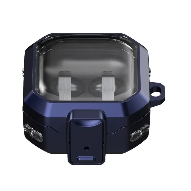 For Samsung Galaxy Buds4 / Buds4 Pro Thunder Armor Transparent Earphones Case with Switch(Blue)