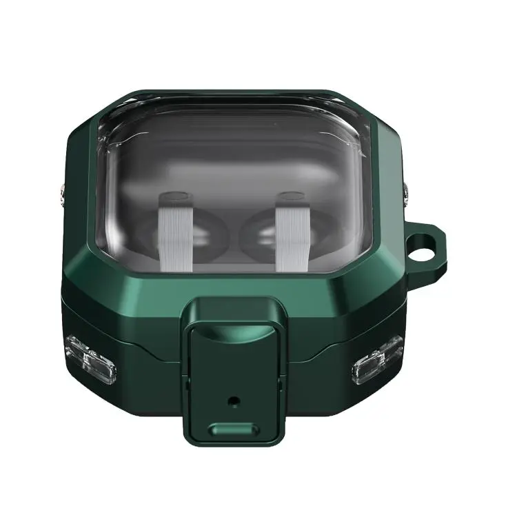 For Samsung Galaxy Buds4 / Buds4 Pro Thunder Armor Transparent Earphones Case with Switch(Green)