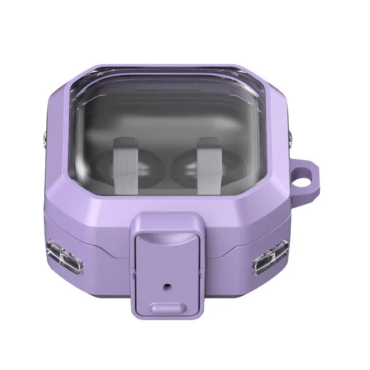 For Samsung Galaxy Buds4 / Buds4 Pro Thunder Armor Transparent Earphones Case with Switch(Purple)